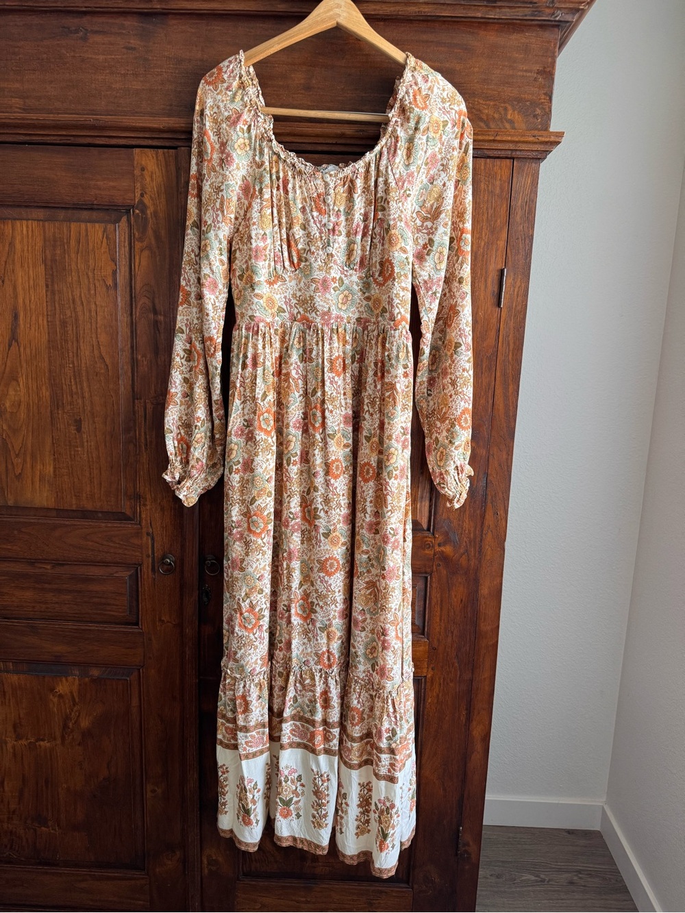 In loom floral long sleeve bohemian maxi dress
